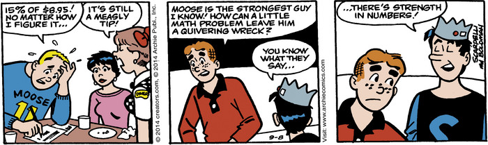 Moose has trouble working out 15 percent of $8.95; Jughead explains why.